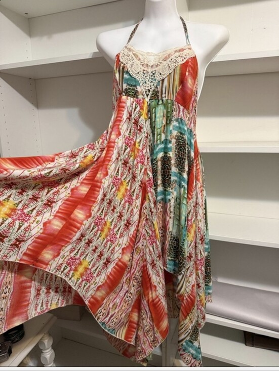 Dresses & Skirts - Multicolor Tie-Dye Halter Sundress with Lace Trim